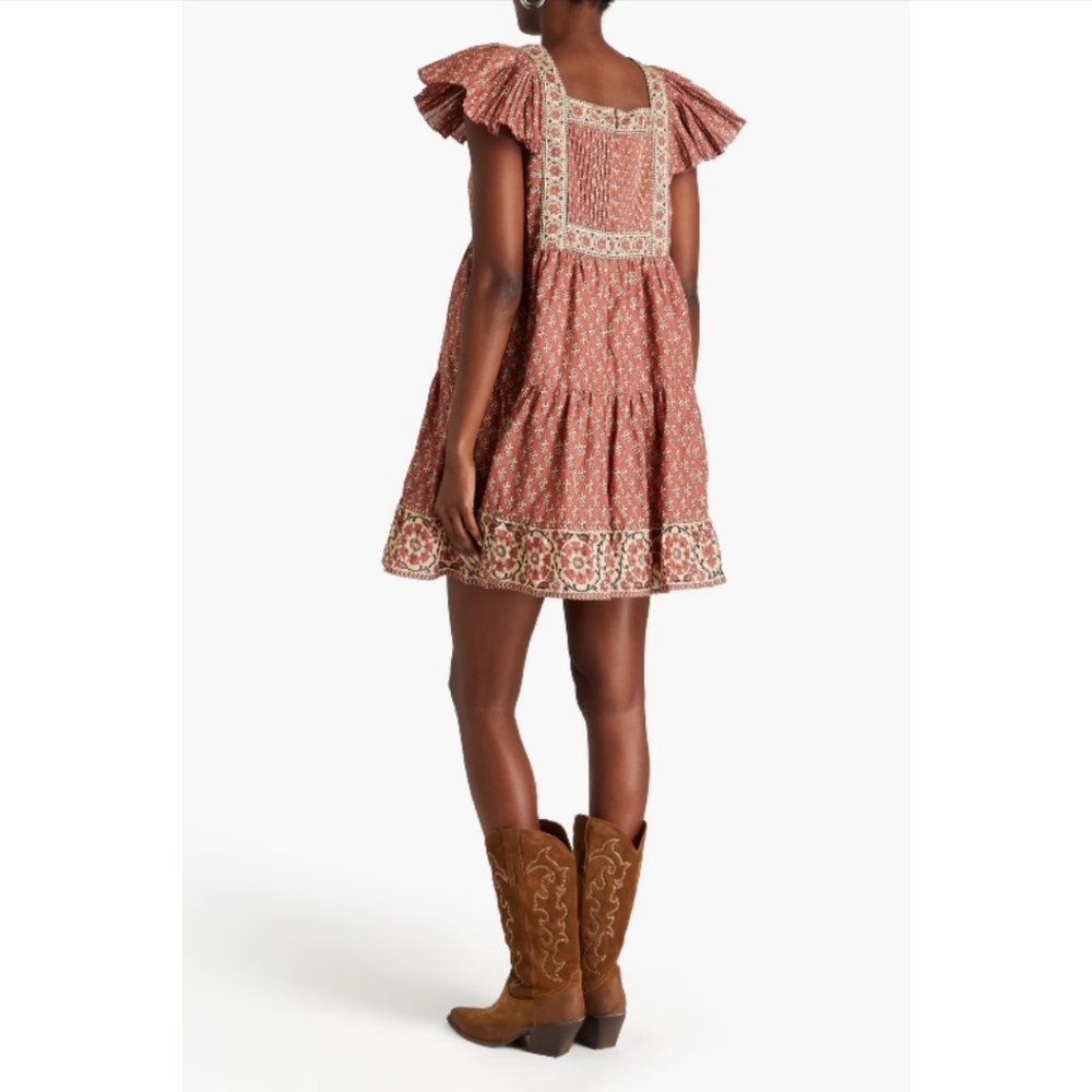 Sea NY Fernanda Pintucked Floral-print Cotton Mini Dress in Antique Rose - Picture 2 of 9